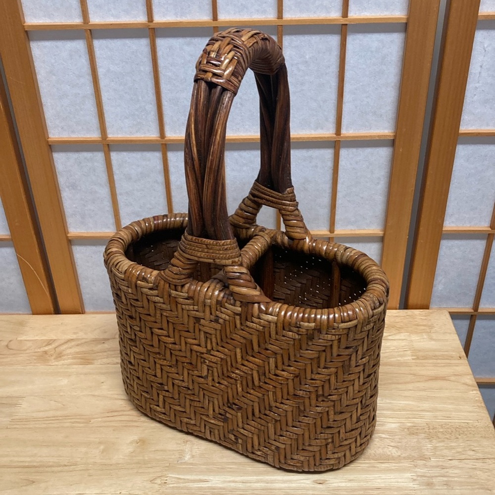 Rattan Double Wine Basket Caddy for Picnic, Table Setting, Home Decor